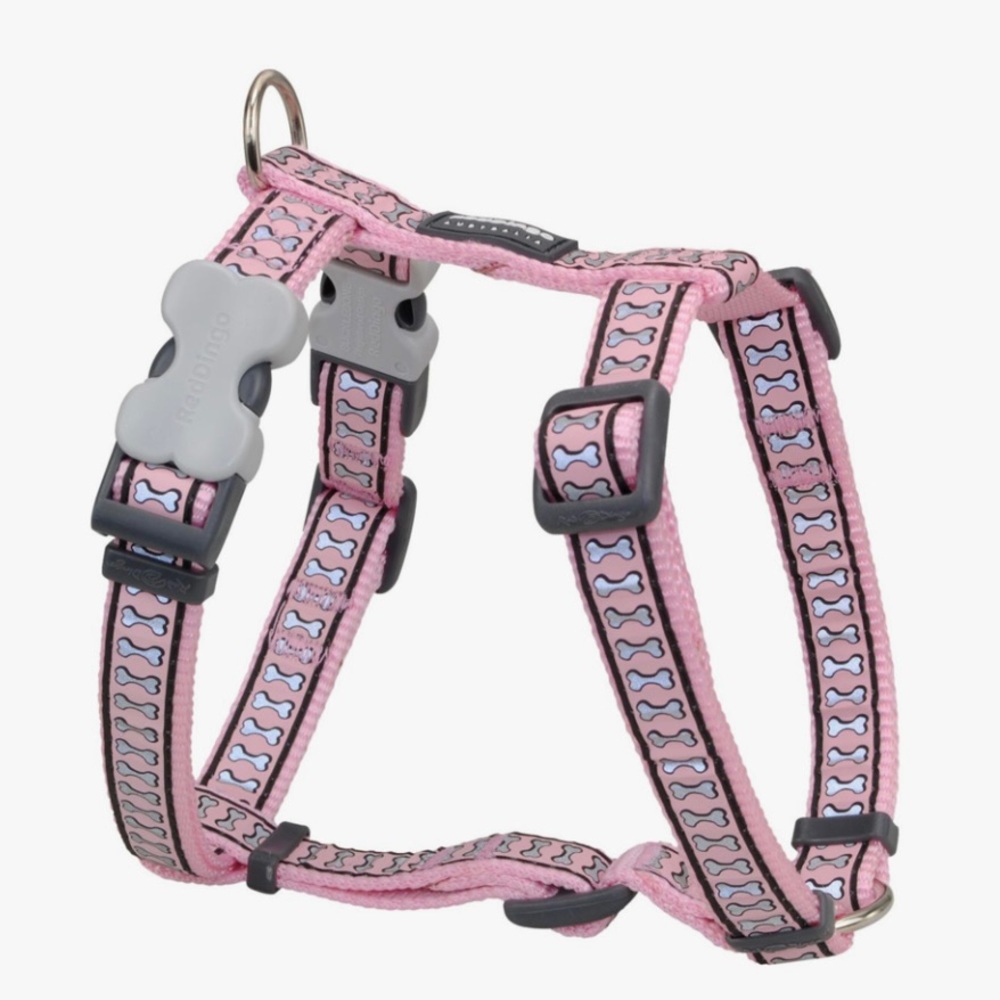 Red Dingo Reflective Bones Adjustable Harness for Small Dogs 15mm Pink